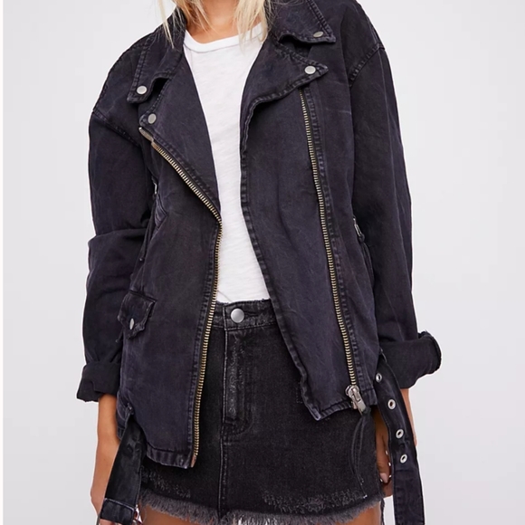 Free People Denim Moto Jacket - Picture 3 of 8